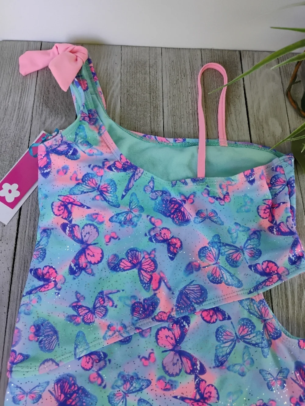 Limited Too One Piece Girls Swimsuit Butterfly 10/12 & FREE SWIM GOGGLES NWT